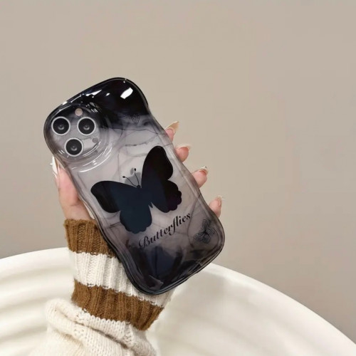 Black Butterfly iPhone 15 Pro Max case with strap